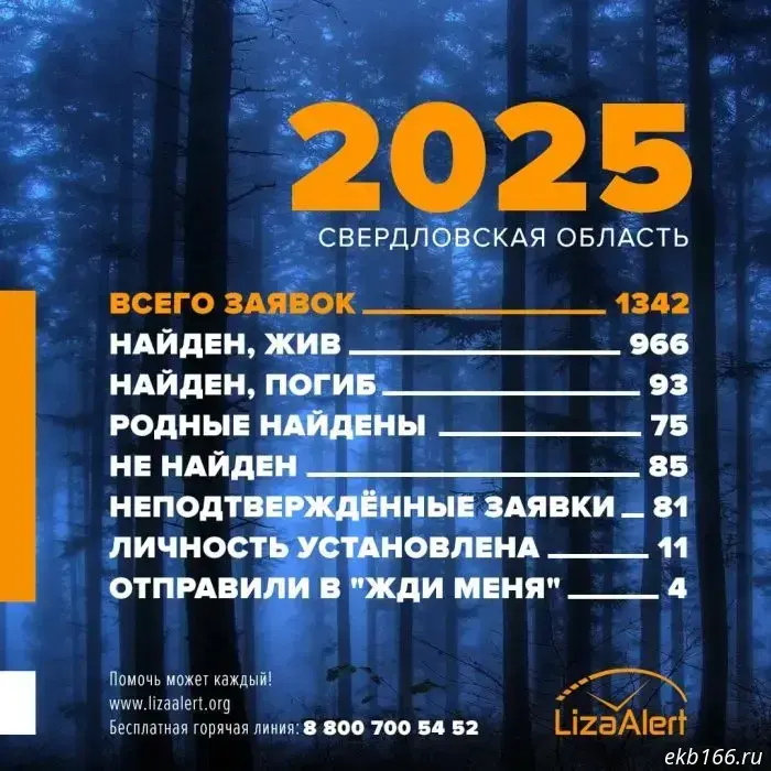 The Liza Alert team in Sverdlovsk Oblast ranked among the top five by number of citizen requests.