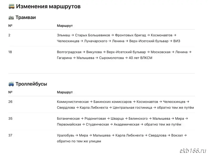 Public transport in Yekaterinburg will change its routes due to road closures.