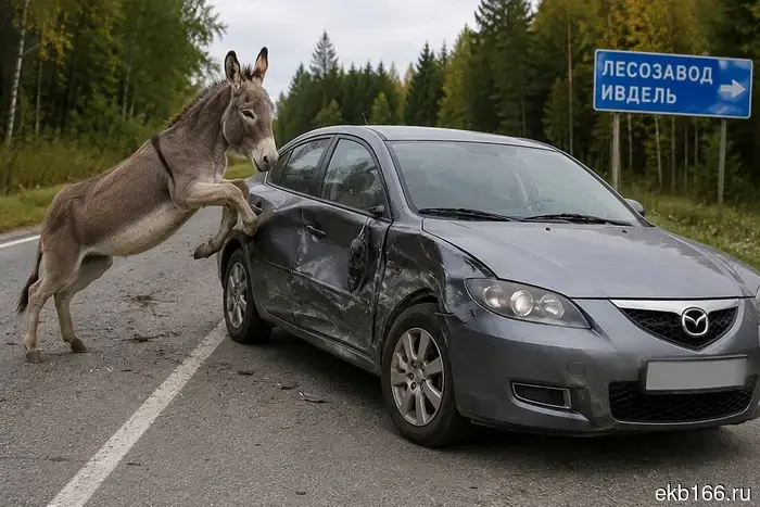 In the Sverdlovsk region, a donkey caused a traffic accident.
