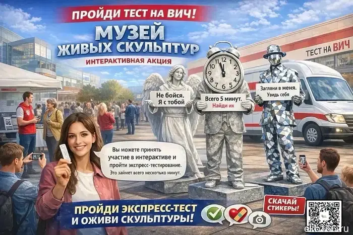 Тестирование на ВИЧ, фотографии с живыми скульптурами и комплект средств барьерной защиты. Жителей Академического приглашают участвовать в бесплатном мероприятии.