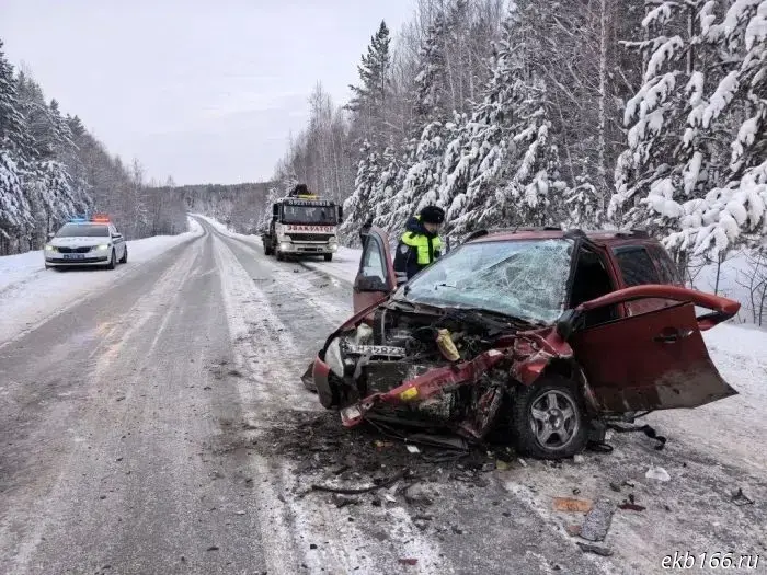 The driver of a Lada Kalina caused a head-on collision on a Sverdlovsk highway and died at the scene.